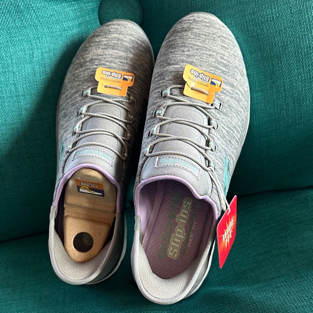 Skechers Women's Gray and White Sneakers - Picture 2 of 8